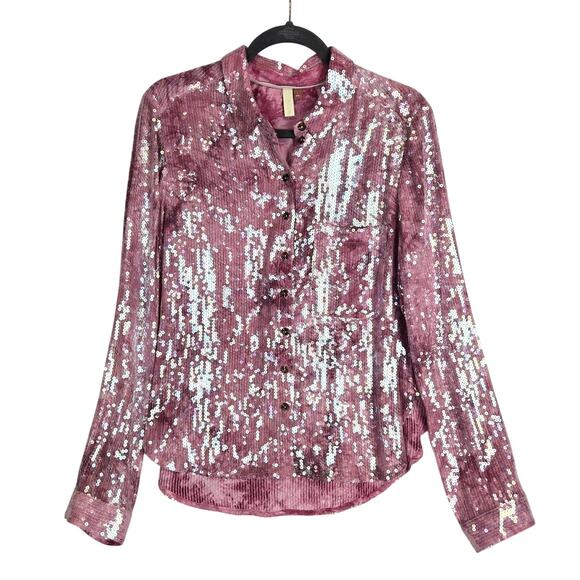 Picro Tops - Picro Pink Sequined Shimmer Showgirl Top Size L Sparkle Feminine Holiday Party